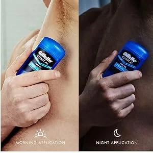 Gillette Clinical Strength Antiperspirant Deodorant for Men  Cool Wave Scent  Clear Gel  1.6 Ounce - man using gillette clinical antiperspirant deodorant in the morning and at night, gillette deodorant