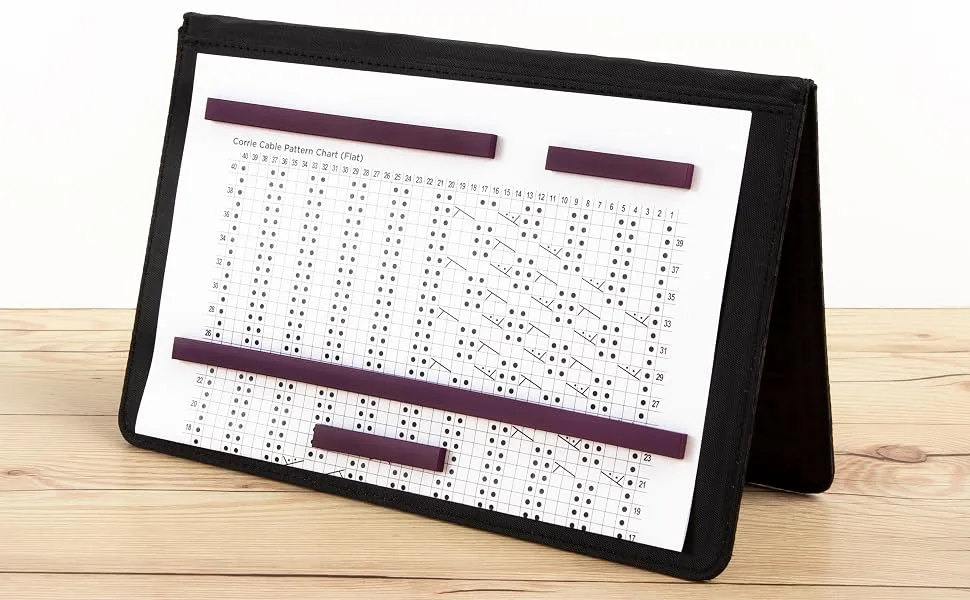 Knit Picks Premium Knitting Chart Keeper (Black) - The Premium Chart Keeper open and holding a pattern