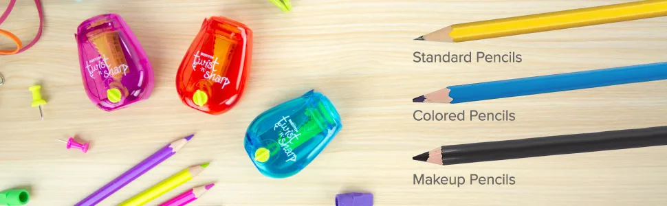 Bostitch Twist-n-Sharp Pencil Sharpener  for Kids & Colored Pencils  Assorted Colors (PS1-ADJ) - Kids Pencil Sharpener