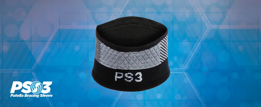 OrthoSleeve PS3 Patella Compression Bracing Sleeve (Single or Pair) for knee pain  patellar tendonitis  jumpers knee and arthritis Large Black - The OrthoSleeve PS3 Patella Bracing Sleeve on a blue background