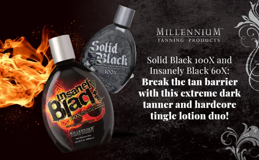Millennium Tanning Products  Solid Black 100x (13.5 oz) and Insanely Black 60x (13.5 oz) - Millennium Tanning lotion
