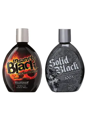 Millennium Tanning Products  Solid Black 100x (13.5 oz) and Insanely Black 60x (13.5 oz) - Millennium Tanning Solid Black Tanning Lotion, Insanely Black Tanning Lotion