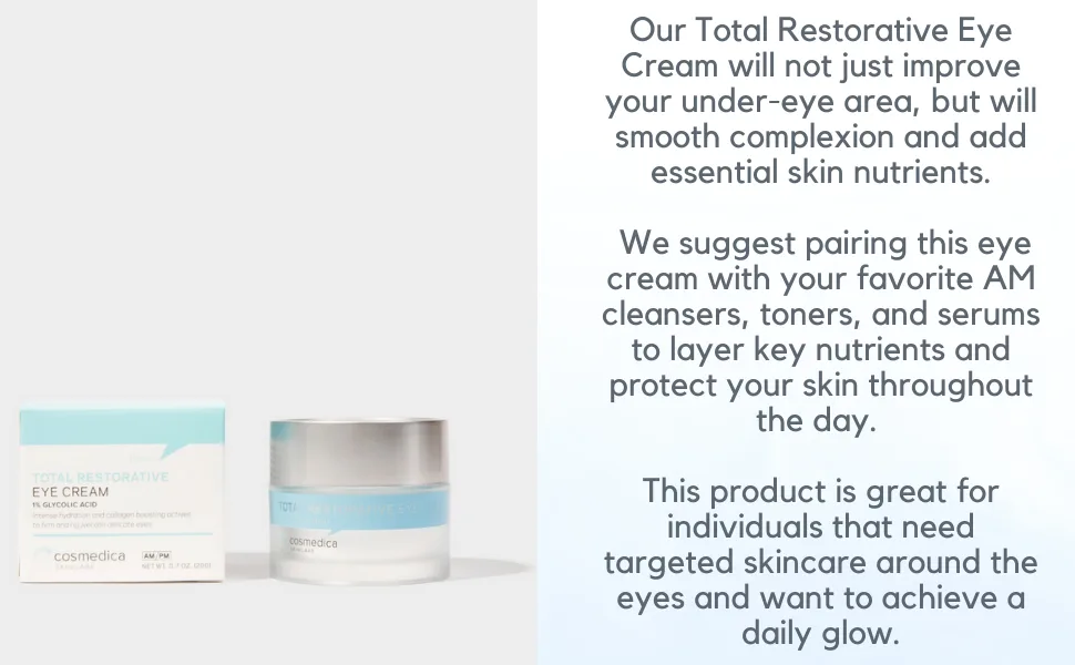Total Restorative Eye Cream -Best Eye Cream for Dark Circles Under Eyes  Puffy Eyes  Fine Lines  Crows Feet  Wrinkles  Puffiness -Green Tea  Fruit Extract and Peptide Complex Formula - eye cream