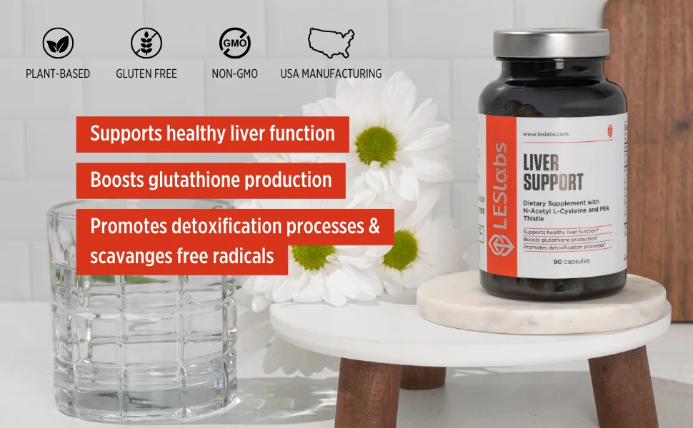 LES Labs Liver Support   Promotes Healthy Liver Function  Glutathione Production & Detoxification   Milk Thistle  NAC  ALA & Dandelion Extracts   Non-GMO Supplement   90 Capsules - Supports healthy liver function, boosts glutathione production, promotes detoxification