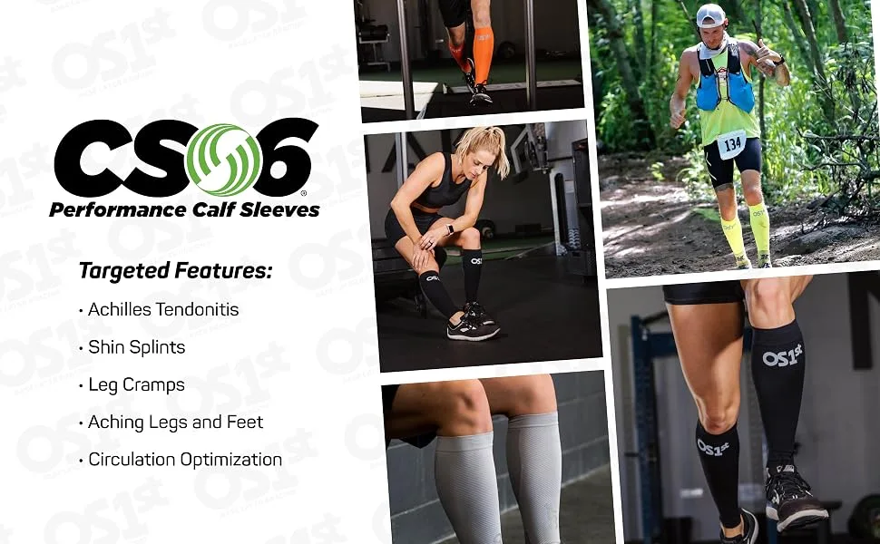 OS1st CS6 Compression Leg Sleeves (Two Sleeves) Relieve shin splints  Reduce Muscle Cramps  Improve Circulation and Enhance Recovery Black Medium - CS6 Performance Calf Sleeves for optimal leg health