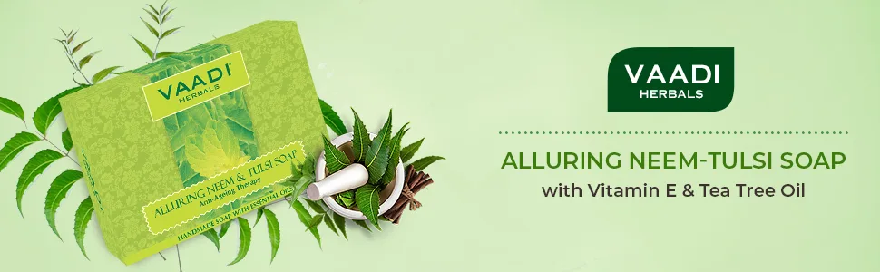 Vaadi Herbals Alluring Neem Tulsi Soap with Vitamin E and Tea Tree Oil  75g x 6 - product information 1