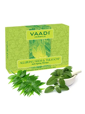 Vaadi Herbals Alluring Neem Tulsi Soap with Vitamin E and Tea Tree Oil  75g x 6 - product information 2
