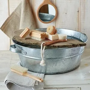 Redecker Natural Pig Bristle Bath Brush with Oiled Beechwood Handle  Made in Germany  18-1/2-Inches - bath massage wellness dry brush natural wood handcrafted artisan german organic circulation youth