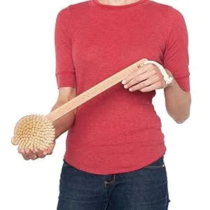 Redecker Natural Pig Bristle Bath Brush with Oiled Beechwood Handle  Made in Germany  18-1/2-Inches - extra-long oiled beechwood handle artisan bespoke woman bachelorette spa-day women grip daily use