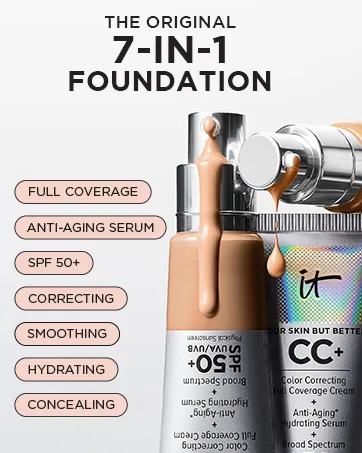 IT Cosmetics CC+ Cream with SPF 50+ Natural Finish Full Coverage Foundation (Medium - 1.08 fl oz) & Bye Bye Undereye Concealer Anti-Aging Makeup (25.0 Medium Natural - 0.4 fl oz) - it cosmetics cc cream foundation natural cc cream for older woman matte foundation sunscreen spf