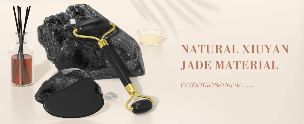 YLTNEUQER Jade Roller Gua Sha Set (Black) - gua sha facial tools face massage gua sha facial tools guasha tool for face ice roller for face