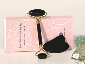 YLTNEUQER Jade Roller Gua Sha Set (Black) - jade roller and gua sha set for gift face roller skin care facial jade face roller skin care tools