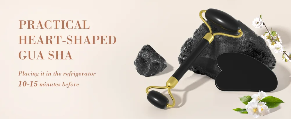 YLTNEUQER Jade Roller Gua Sha Set (Black) - jade roller gua sha facial tools guasha tool for face ice roller for face spa gifts for women