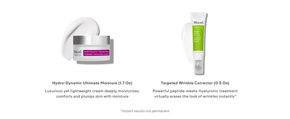 Murad Plumping Solutions Value Set - 2-Piece Full Size Kit ($162 Value) - Moisturizing and Firming Skincare Set - Targeted Wrinkle Corrector 0.5Fl Oz Hydro-Dynamic Ultimate Moisturizer 1.7Fl Oz - retinol, wrinkle treatment, hydration, moisturizer