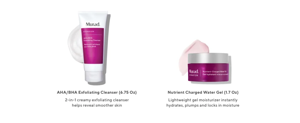 Murad Smooth & Replenish Value Set - 2-Piece Full-Size Set $117 Value - AHA/BHA Cleanser & Water Gel Moisturizer - Hydration, Moisturizing Cleanser, Moisturizer