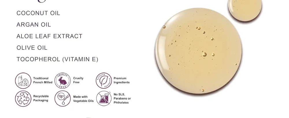 A LA MAISON Lavender Aloe Natural Hand Wash Made with Essential Oils - Biodegradable Plant-Based Vegan Cruelty-Free 33.8 Fl Oz Refill - Ingredents