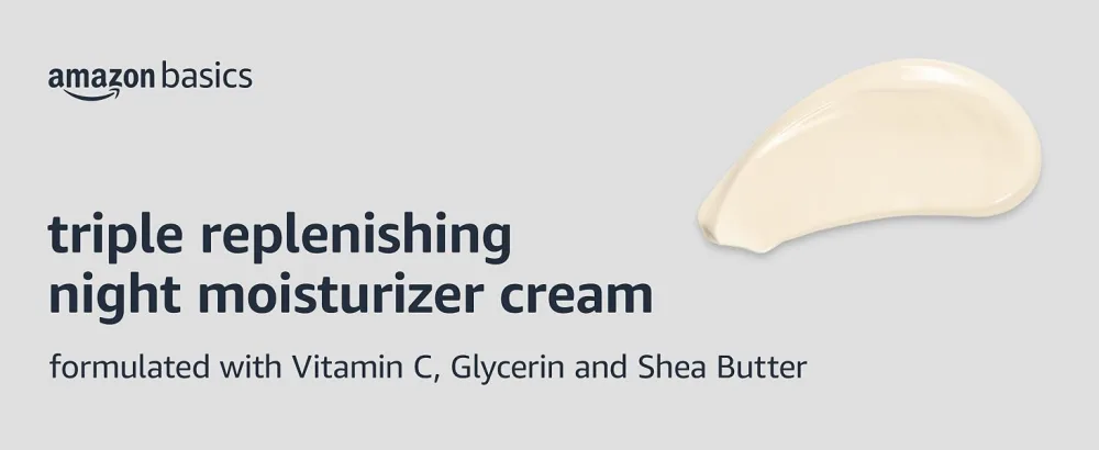 Amazon Basics Triple Replenishing Moisturizer Night Cream 1.7 Ounces 1-Pack - cream, night, face, skin, moisturizer, triple, retinol, acid, antiaging, hyaluronic, vitamin, anti