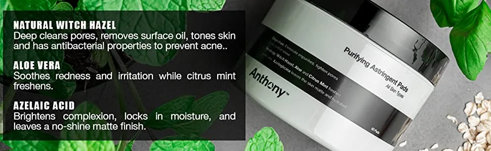Anthony Purifying Astringent Toner Pads 60 Count and Anthony Instant Fix Oil Control 3 Fl Oz - product information 5