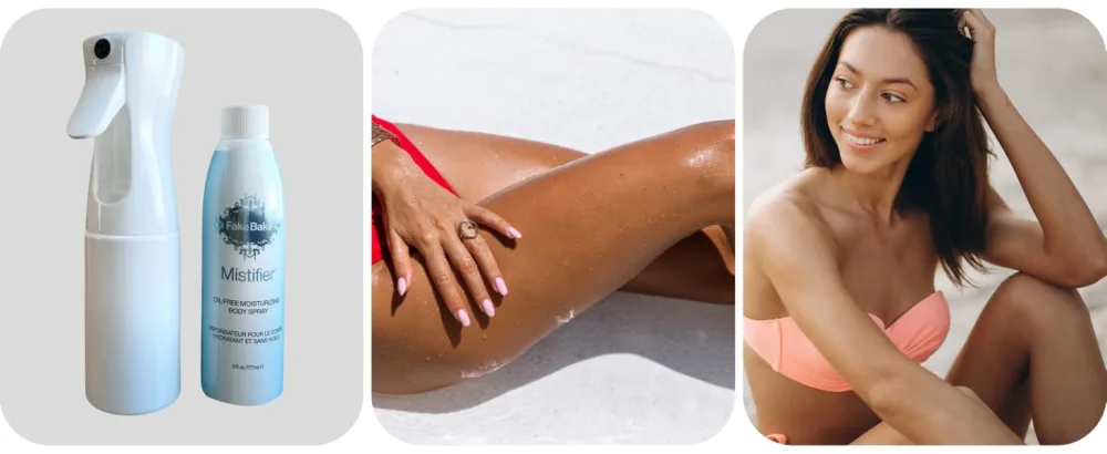 Fake Bake Mistifier + Continuous Spray Bottle Moisturizing Sunless Tanner Extender Hydrating Antioxidants & Nutrients Soothe Dry Thirsty Skin & Deeply Moisturize Whole Body All Skin Types - 6 oz - fakebake self tanning spray beach essential summer skin travel
