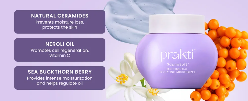 Prakti SapnaSoft Essential Hydrating Moisturizer Lightweight Hydration Improves Skin Tone Texture & Strengthens Skin Barrier with Natural Ceramides 1.7 oz - natural ceramides