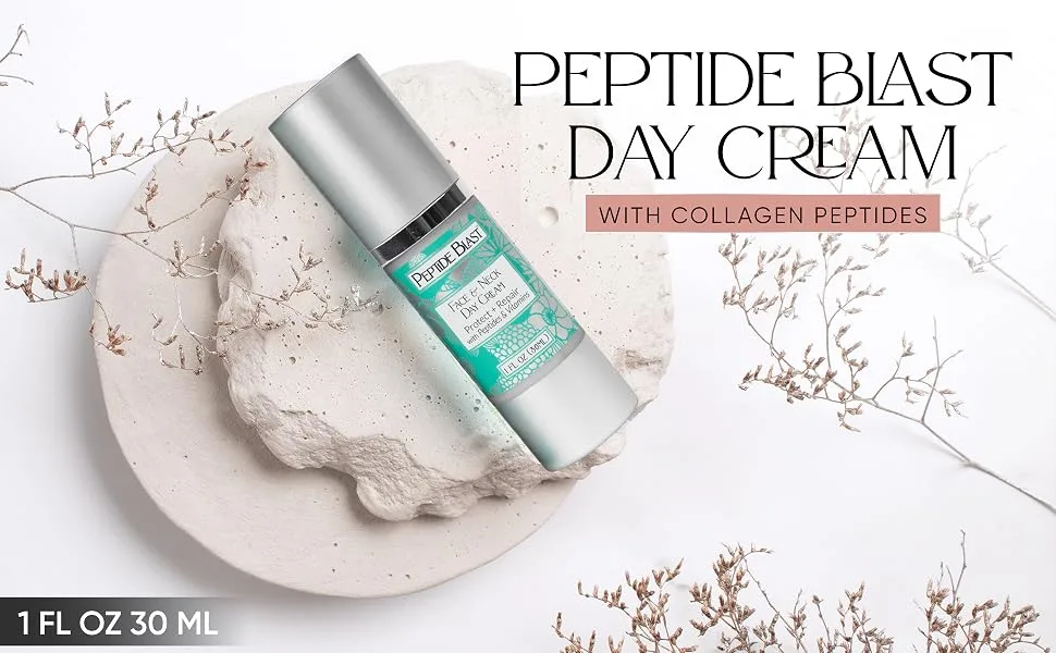 St. Croix Products: Peptide Blast DAY CREAM Packed with Collagen Peptides and Vitamins C & E For Face & Neck - 1oz. - Peptide Blast Day Cream 1 ounce bottle