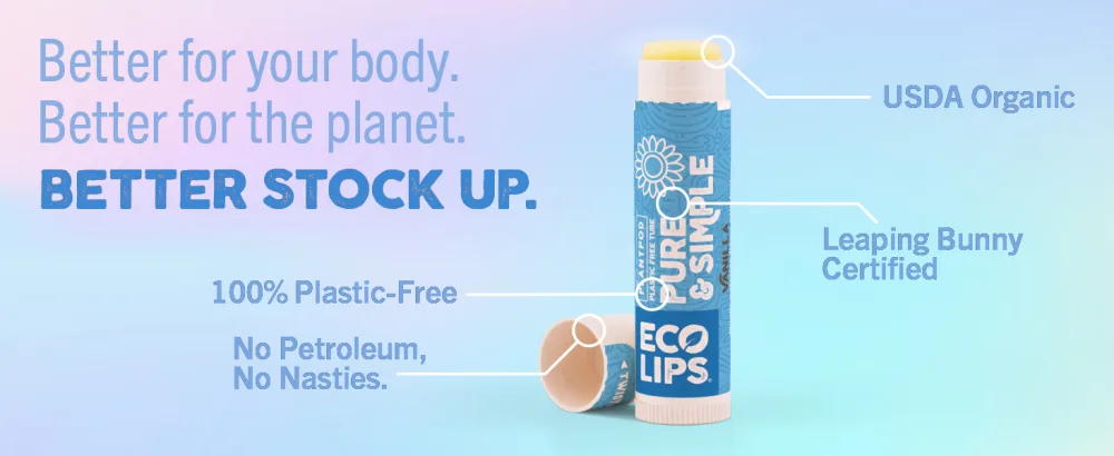 Eco Lips Pure & Simple Raspberry Coconut and Vanilla Organic Lip Balm 9-Pack (0.15 oz.) - 100% Natural. 100% Plastic-Free Packaging | Made in USA & Cruelty Free - better for your body
