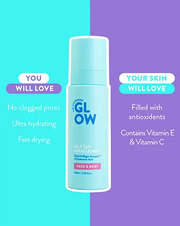 Australian Glow Miracle Mist Self Tanner for Face & Body w/Quad-Collagen Complex & Hyaluronic Acid 3.38 fl. oz / 100ml - AG-Carouse-MiracleMist