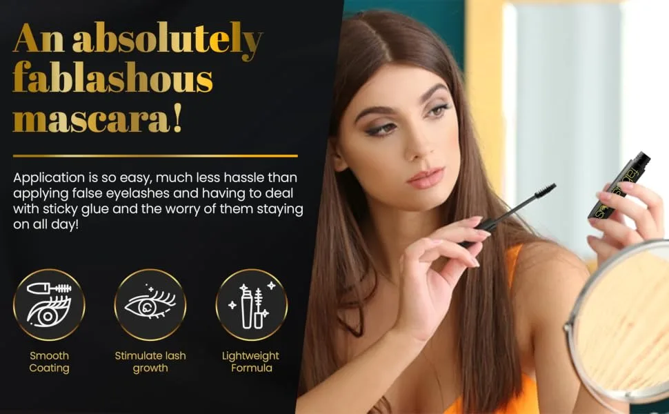 Fablashous Smudge-Proof & Waterproof Liquid Lash Mascara (Black) - 3D Thickening  Lengthening  Volumizing Eye Makeup - Natural Green Tea Fibers - fab3