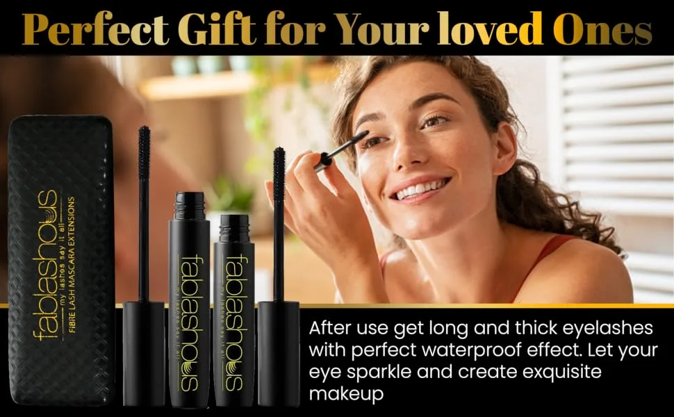Fablashous Smudge-Proof & Waterproof Liquid Lash Mascara (Black) - 3D Thickening  Lengthening  Volumizing Eye Makeup - Natural Green Tea Fibers - fab4