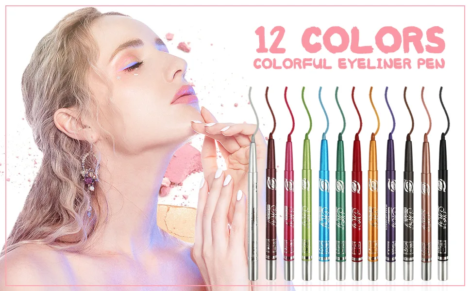 G2PLUS 12 PCS Colorful Eyebrow Pencil  Colored Eyeliners  Colorful Liquid Eyeliner for Eyebrow  Lip Liner Pencil Pen Makeup Cosmetic Set Kit Tool Waterproof - Colorful Eyebrow Pencil