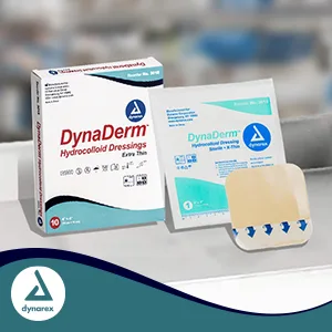 Dynarex-3018 DynaDerm Hydrocolloid Dressing 4x4 Extra Thin 12/10/Cs - hydrogel hydrolliod bandaids bandaid extra thin sterile bed sore duoderm hydro colloidal