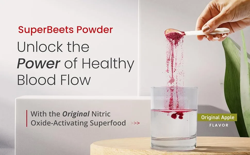 HumanN SuperBeets Original Apple - Beet Root Powder - Nitric Oxide Boost for Blood Pressure  Circulation & Heart Health Support-Non-GMO Superfood Supplement-Natural Original Apple Flavor  30 Servings - superbeets original apple powder daily blood pressure healthy energy support