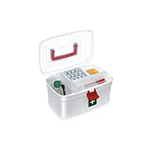 Milton Medical Box  First Aid Box with Portable Handle  Family Emergency Kit  Detachable Tray  2 Layer Storage  Multi-Purpose Box  Emergency Medical Transparent Lid Box  Easy Accessibility  White - Milton