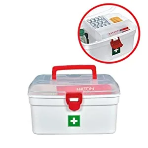 Milton Medical Box  First Aid Box with Portable Handle  Family Emergency Kit  Detachable Tray  2 Layer Storage  Multi-Purpose Box  Emergency Medical Transparent Lid Box  Easy Accessibility  White - Milton