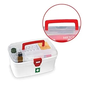 Milton Medical Box  First Aid Box with Portable Handle  Family Emergency Kit  Detachable Tray  2 Layer Storage  Multi-Purpose Box  Emergency Medical Transparent Lid Box  Easy Accessibility  White - Milton