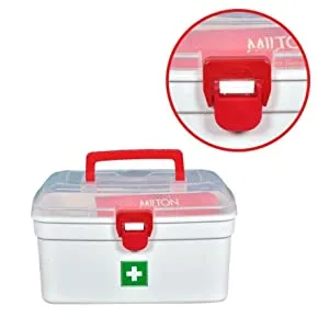Milton Medical Box  First Aid Box with Portable Handle  Family Emergency Kit  Detachable Tray  2 Layer Storage  Multi-Purpose Box  Emergency Medical Transparent Lid Box  Easy Accessibility  White - Milton