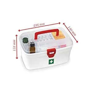 Milton Medical Box  First Aid Box with Portable Handle  Family Emergency Kit  Detachable Tray  2 Layer Storage  Multi-Purpose Box  Emergency Medical Transparent Lid Box  Easy Accessibility  White - Milton