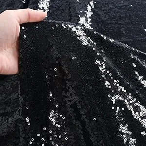 3 Feet 1 Yards-Sequin Fabric  by The Yard  Sequin Fabric  Tablecloth  Linen  for Xmas Decor (1 Yards 1PC Black) 1 Yard Black - sequin fabric
