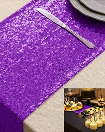 3 Feet 1 Yards-Sequin Fabric  by The Yard  Sequin Fabric  Tablecloth  Linen  for Xmas Decor (1 Yards 1PC Black) 1 Yard Black - Sequin Table Runner