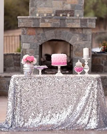 3 Feet 1 Yards-Sequin Fabric  by The Yard  Sequin Fabric  Tablecloth  Linen  for Xmas Decor (1 Yards 1PC Black) 1 Yard Black - Silver Sequin Tablecloth