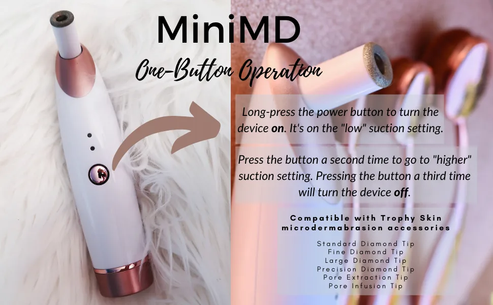 Trophy Skin MiniMD - Mini Handheld Microdermabrasion System - Improves Texture and Skin Tone - trophy skin minimd one button operation