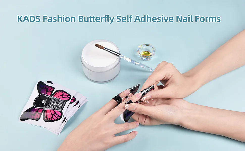 KADS 100pcs in 1 Roll Big Size Butterfly-shape Self Adhesive Gel Nail Extension Nail Forms for Acrylic Nails Tips - KADS Butterfly Nail Forms