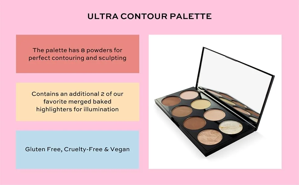 Makeup Revolution Ultra Contour Palette  Makeup Palette Includes Highlighters & Contour Shades  Adds Definition & Sculpts Features  Vegan  13g - Ultra Contour Palette