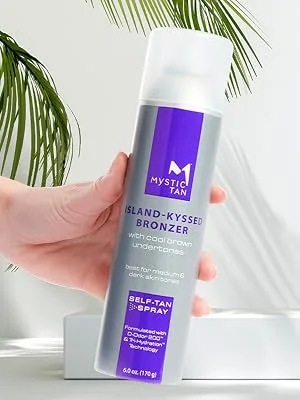 Mystic Tan Sunless Self Tanner Airbrush Spray Tan with Bronzer - Mocha-Kyssed  6 Ounces - Island kyssed bronzer