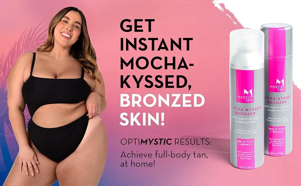 Mystic Tan Sunless Self Tanner Airbrush Spray Tan with Bronzer - Mocha-Kyssed  6 Ounces - Mocha kyssed bronzer