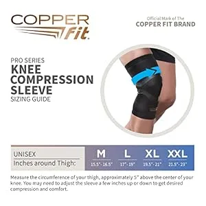 Copper Fit Pro Series Knee Compression Sleeve Black Large - CopperFit Pro Series Knee Compression Sleeve Sizing Guide