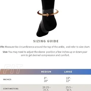 Copper Fit Pro Series Unisex Ankle Compression Sleeve Large Black with Copper Trim - Copper Fit PRO Ankle Sleeve Sizing Guide