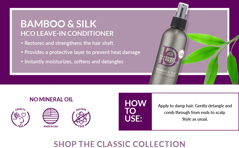 Design Essentials Natural Bamboo & Silk HCO Strengthening Leave-In Conditioner For All Hair Types  Pink  8 Fl Oz - Bamboo & Silk HCO Leave-In Conditioner