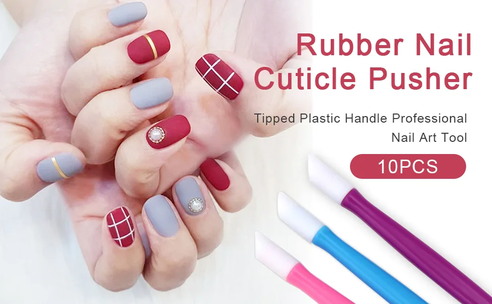 Adecco LLC 10pcs Rubber Nail Cuticle Pusher Tipped Plastic Handle Nail Art Tool Nail Acrylic Cuticle Pusher Cleaner(Random Color) - rubber cuticle pusher