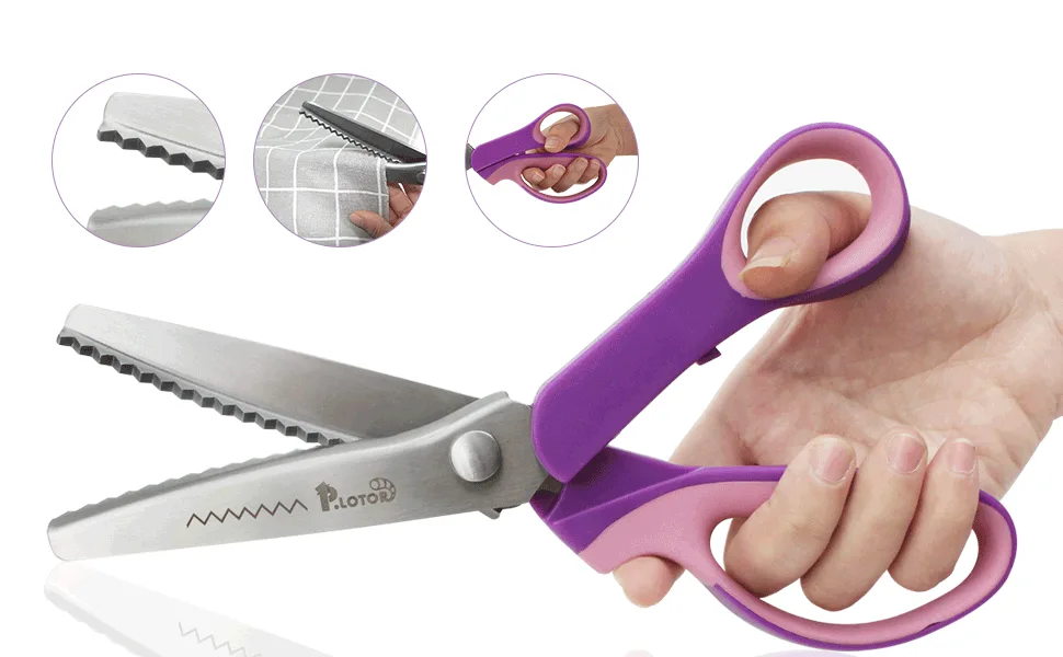 Sewing Pinking Shears for Fabric Paper Leather Professional Craft Scissors with Sharp Stainless Steel Blades  P.LOTOR Lightweight Serrated Scissors with Comfortable Handle 9.3 Inch Purple - Pinking Shears